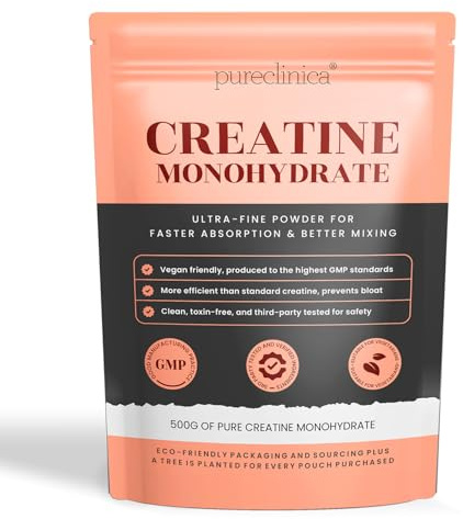 Creatine Monohydrate Powder 500g (100 Day Supply) | Ultra-Fine, Unflavoured, Vegan | No Bloat, Fast Absorption | GMP Certified