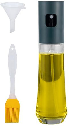 Enreluya Spruzzatore Olio 120 ml, 19,5 x 4,5cm, Acciaio Inox e Vetro, 1 Spazzola, Per Cucina, Nebulizzatore Olio Aceto, Verde