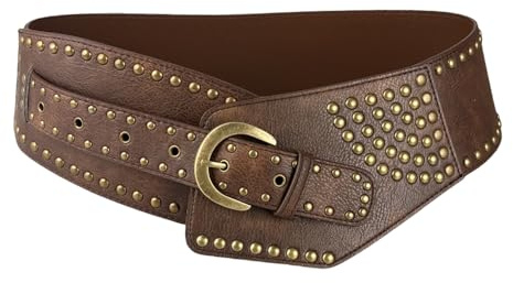 XFSRG Cinturon Mujer Remaches Dorados Borde Ancho Moda y Elegante Cinturones Estilo Vintage Adecuado para Todas las Ocasiones