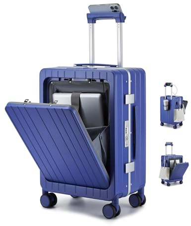 Sea choice Valigia da 20 pollici con Tasca Frontale per Laptop Trolley in PC Leggera Bagaglio a Mano con USB Chiusura TSA e 4 Ruote Doppie Girevoli, Porta bicchieri