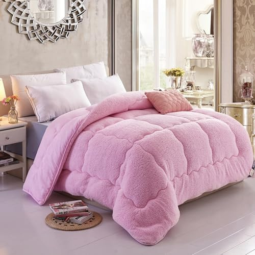 Edredón Relleno Nórdico Cama Cálido Gruesa Engrosado Otoño E Invierno de Terciopelo de Cordero de Plumas y Plumón Ultra Ligero, 100% Algodón Orgánico, Dermoprotector, Lavable (Pink,150*200 cm-1.5kg)