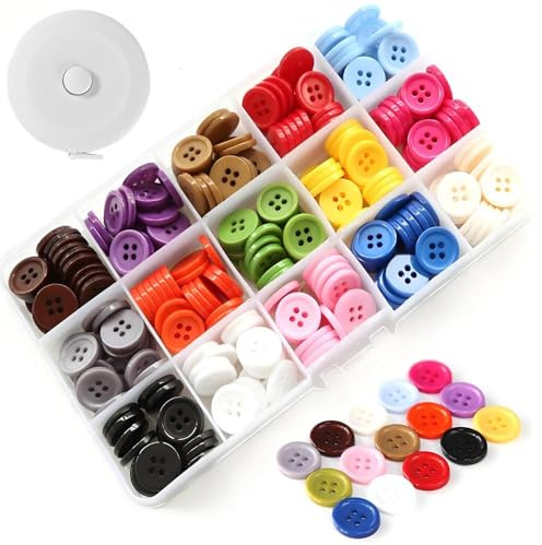 300 Pieces 12 Colors Round Resin Buttons, 15mm 2 Holes Buttons Mixed Button