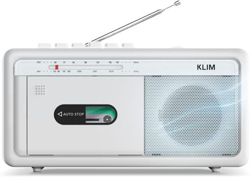 KLIM Portable Cassette Player & Tape Recorder – Boombox with AM/FM Radio, USB, Bluetooth, Speaker, and Earphone Jack – Battery and AC Operated - Frost White