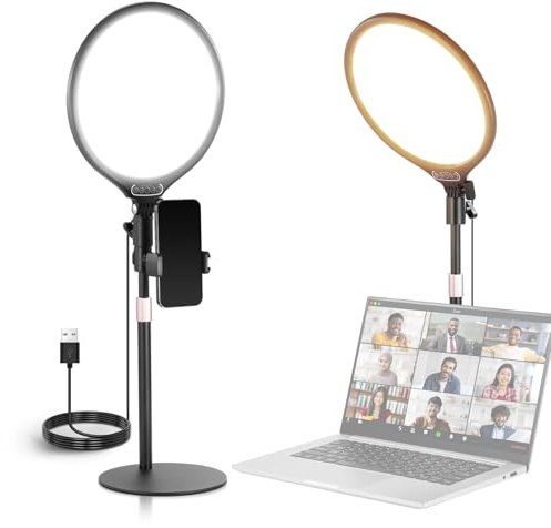 NEEWER Basics Pack de 2 Ring Light Anneaux Lumineux de Bureau 10,5 avec Support/Téléphone/Minuterie,3000-6500K,Panneau LED 15W Plein écran pour iPhone,SelfieOrdinateur Portable,Webcam,Vidéo,Zoom,R10