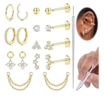 Adramata Helix piercing smycken kirurgiskt stål bygellösa örhängen med platt baksida örhängen för broskörhängen daith traguspiercingar allergivänlig näslabret läpp piercing smycken, Rostfritt stål