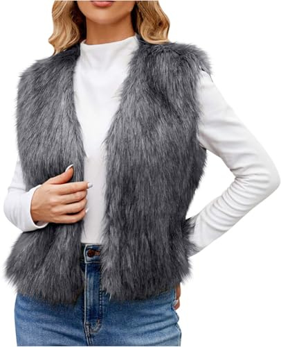 RLEHJN Gilet Sans Manches Femme Fausse Fourrure Manteau En Peluche Thermique Hiver Veste Douillet Moelleux De Couleur Unie Waistcoat Casual Doudoune Sans Manches Femme Chaude Gilets Cardiga