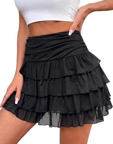 Adigaber Mini Falda de Mujer Cintura Elástica Falda de Tul en Capas con Pantalón Corto