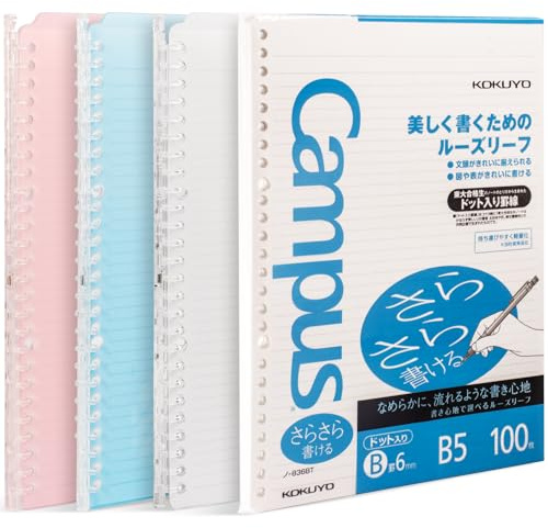 Kokuyo Campus Smart Ring Binder, Up to 25 Sheets, B5, 26 Holes (Clear, Light Blue, Light Pink & 100 Sheets Paper Set)