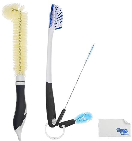 Ensemble de 4 brosses de nettoyage à usages multiples - Pour le nettoyage des bouteilles/tasses, casquettes, pailles, mamelons, carafes à vin/verres, pots à café/thé, réservoirs d'eau, etc.