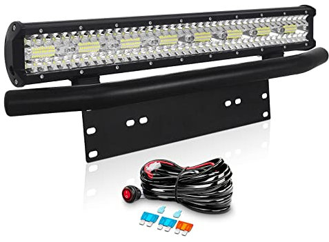 Willpower 23 Zoll 58CM 480W Led Arbeitsscheinwerfer Bar + Kennzeichenhalter + Kabelbaum Led Scheinwerfer 12V 24V Flutlicht Spot für Offroad Auto Traktor Zusatzscheinwerfer Rückfahrscheinwerfer