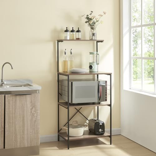 [en.casa] Étagère de Rangement Meuble de Cuisine à 4 Niveaux pour Ustensiles Métal Panneaux de Particules 133 x 60 x 42 cm Effet Noyer Noir
