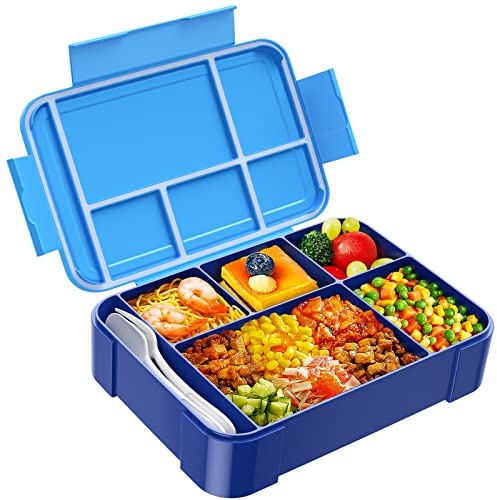 Jelife Bento Lunch Box for Kids - 1450ml Leakproof Kids Bento Box 6 Compartments Toddler Lunch boxes with Silverware for Back to School, Reusable LunchBox Snack Container for Daycare