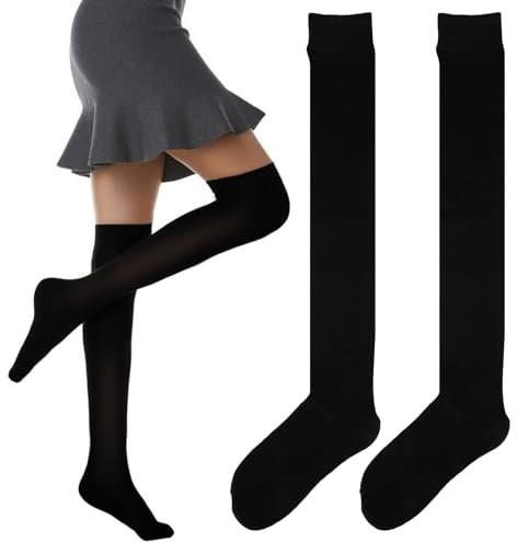 KALIONE Women's Thigh High Socks Soft Cotton Over the Knee Socks Leg Warmers Stockings for Women Girls(Black)