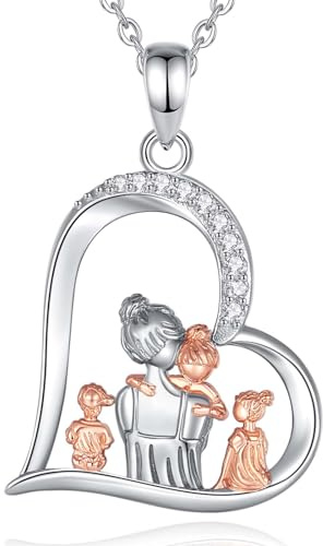 INFUSEU Collana Mamma e Figlio, Oro Rosa Tre Bambini Gioielli Regalo per Mamma e Figlia