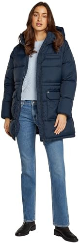Tommy Jeans Damen Daunenmantel Midi Puffer mit Kapuze, Blau (Dark Night Navy), XL