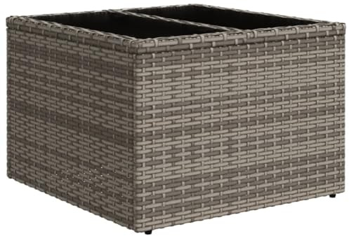 vidaXL Table de Jardin Dessus en Verre Gris 55x55x37 cm résine tressée
