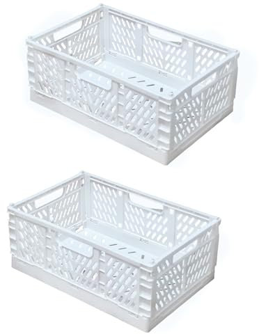 EURXLQ 2 Stück Klappbox,Klappkiste Körbe Aufbewahrung Zusammenklappbarer Tragbar Aufbewahrunskisten Bunt aufbewahrungskiste Geeignet für Küche,Bad,Büro,Schlafzimmer (Weiß, 30×20×12cm)