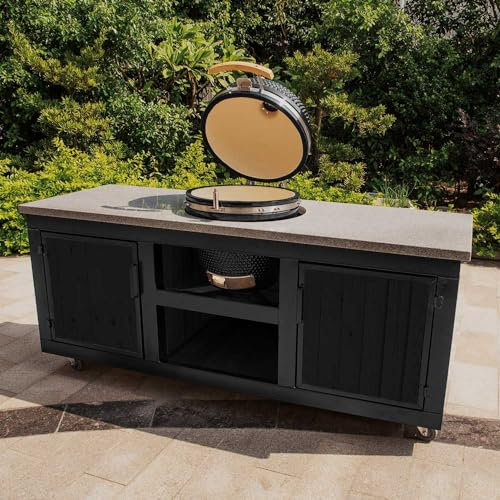 TitanCrafts - The Big Chef Black Außenküche Outdoorküche wetterfest mit Arbeitsplatte aus Granit hell (ohne Aussparung) - Type 1 - inkl. Stauraum, 4 Rädern - für Garten & Terrasse - 210x72x93cm