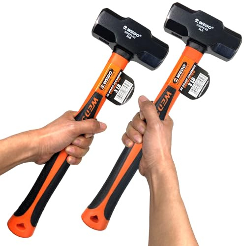 WEDO Marteau de traîneau de 2 pièces, marteau perforateur, marteau de club, marteau de crack, marteau en acier à haute teneur en carbone, poignée en fibre de verre de 12 pouces antichoc