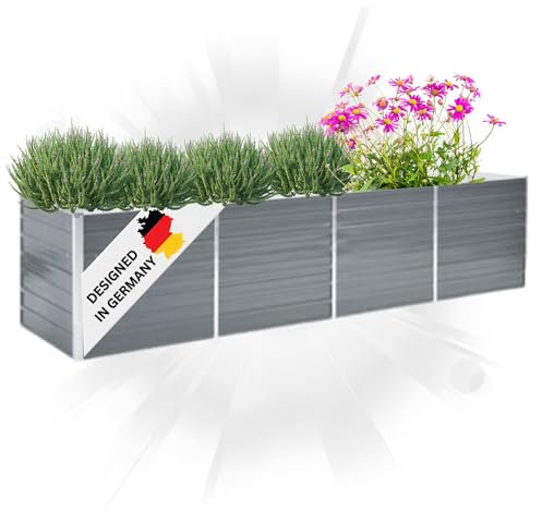 DELUKE® Hochbeet für Garten Oskar Grau | 320x80x77cm | Verzinkter Stahl | Wetterfest | Hochbeet Metall Gartenbeet Kräuterbeet Blumenbeet Beet hoch Frühbeet für Garten Gemüsebeet