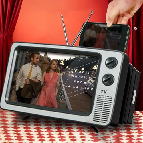 JinRui-T Vintage 12” Cell Phone Screen Magnifier - 3D HD Retro TV Phone Magnifier Gadget for Gifts (With Bracket)
