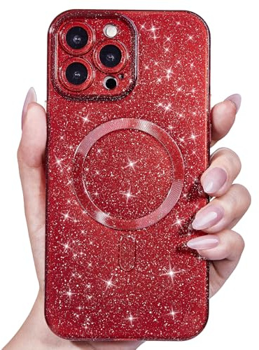 Svanove Glitter Case for iPhone 12 Pro Max Phone Case Magnetic Compatible with Magsafe, Sparkle Bling Shiny Cute Girly Design, Aesthetic Slim Soft TPU Mag Cover for Women Girl, Burgundy Wine