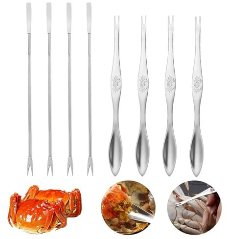 8 PCS Stainless Steel Seafood Tool Set,for Easy Meat Removal,Multi-Purpose Crab Lobster Shellfish Forks Lobster Crab Nut Fork Seafood Forks Picks for Kitchen Seafood Tools