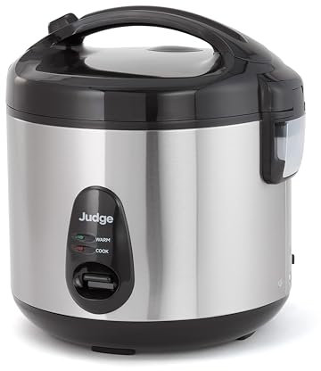 Judge Stainless Steel Rice Cooker 1.8L For Perfect Rice Every Time, Rice Maker with Keep Warm Function, 700W, Includes Steamer Basket, Measuring Cup and Spoon