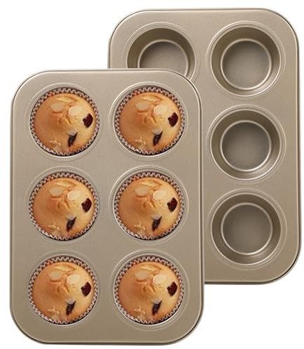 KITDAHOM 2er Pack Karbonstahl Muffinblech für 6 Muffins - Muffinform - Antihaftbeschichtet Backform - geeignet für das Backen von Muffins, Cupcakes, Kuchen und Pudding