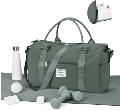 WEPLAN Sac de Sport Femme Homme Sac de Gym Léger Sac de Voyage avec Compartiment de Chaussures et Poche Humide Sacs de Sport Fitness Gym Duffle Bag Sacs Weekend Polochon Piscine,A5-Vert Armée