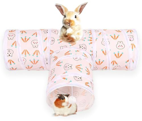 Deofun 3 Way Washable Rabbit Hideout Toys, Guinea Pig Tunnels & Tubes
