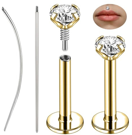 ZS 1 par 316L rostfritt stål Labret Läppstift, Inre tråd Filtrum Ashely Smycken CZ Tragus Helix Näsborre Piercing 16G platt rygg örhängen studs för kvinnor män
