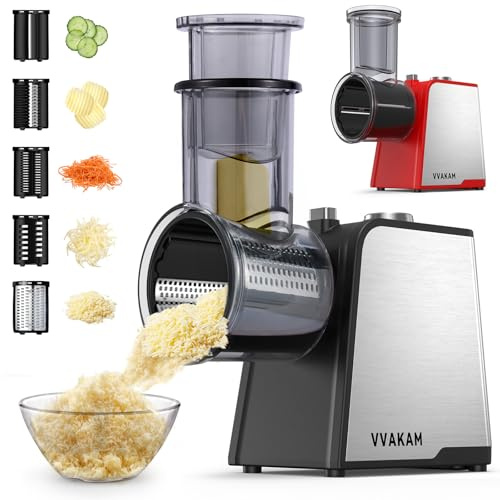 5-In-1 Electric Cheese Grater,300W Salad Maker,Electric Grater for Block Cheese,Kitchen Electric Food Slicer Shredder,Chopper for Vegetables Cucumber Carrots Cabbage Nuts(Black)