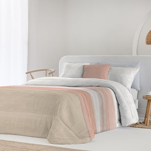 Fundeco - Edredón Conforter Estampado - Colcha de Invierno Modelo Dominic - Color Terra - Cama 105 - Incluye 1 Funda Cojín 50 x 70 cm - Suave y de Fácil Lavado