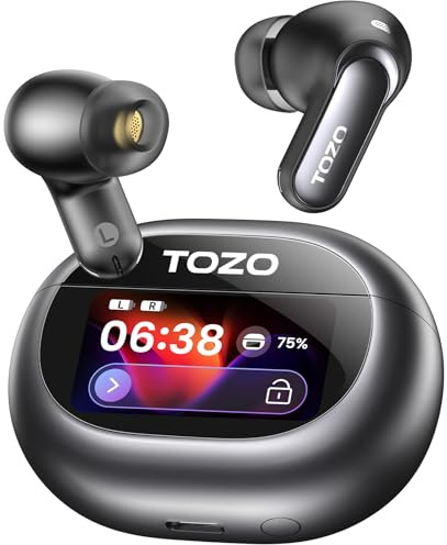 TOZO NC20 Pro Bluetooth Kopfhörer mit Geräuschunterdrückung,Active Noise Cancelling Kopfhörer mit Smart Touchscreen,LDAC Hi-Res Audio Stereo Bass,80 Std Akkulaufzeit 6 Mikro IPX8 Wasserdicht Schwarz