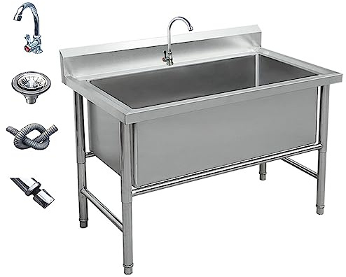 Lavello a vasca singola in acciaio inox con rubinetto, autoportante, per lavanderia, cucina e pulizia, 100 x 60 x 80 cm (profondità 39,9 cm)