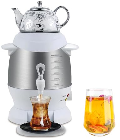 Teiera Elettrica Turca, Samovar In Acciaio Inossidabile Da 1800 W, Bollitore Da 5 L E Teiera Da 1 L, Con Funzione Di Mantenimento In Caldo E Maniglia Antiscottatura, Per Caffè E Tè Profumato white