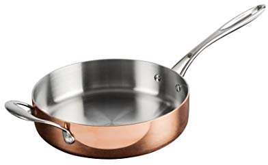 Vogue Tri-Wall Kupfer Sauté-Pfanne 24 cm, Kupfer & Edelstahl, für alle Wärmequellen geeignet, induktionsgeeignet, spiegelpolierte Kupfer Sauté-Pfanne, CM676