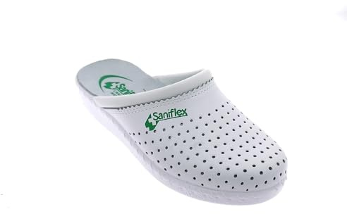 Saniflex 841-1 Médical Certifié Sabots Mules Chaussons Chaussures en Cuir, Femme, Blanc, EU 38