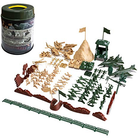 Hautton Figurines Militaires 5cm en Plastique 107 pcs, Coffret Set de Jeu Militaire avec Soldats, Tanks, Avions, Drapeaux, Murs, Sac de Rangement et Accessoires de Bataille
