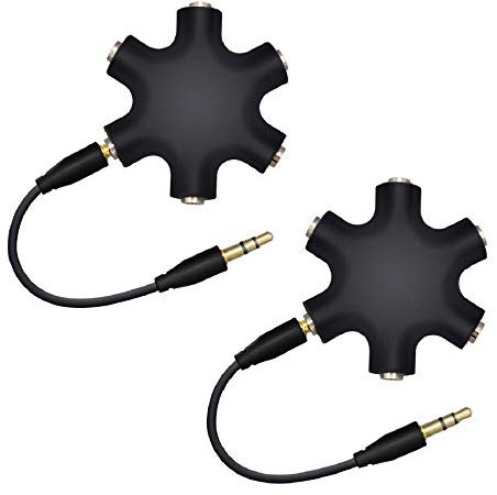 iPobie 2Pcs Divisor de Auriculares Con 5 Salidas - Conector Jack 3.5 mm Para Múltiples Dispositivos - Negro