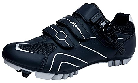 Scarpe da Ciclismo MTB per Uomo Donna Scarpe da Mountain Bike Traspirante Antiscivolo Compatibile con Tacchette da Corsa SPD e Pedale di Blocco Black Grey 245