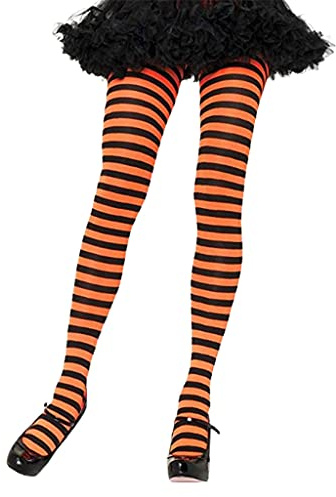 Kemelo Medias a Rayas Multicolores para Mujer de Navidad Halloween Cosplay, Elásticas, Naranja Negro