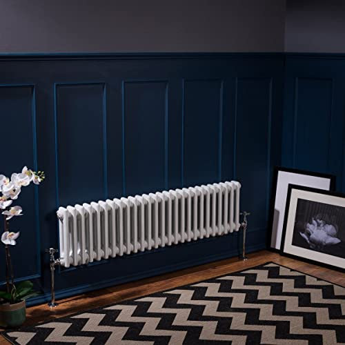Warmehaus Traditional Radiator Double Column White Horizontal Cast Iron Style Central Heating Radiator -300 x 1190mm