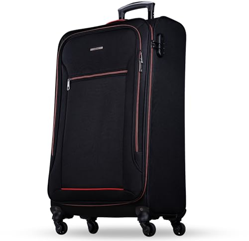 NOWI Sevilla Weichschalen Trolley XL – Großer Stoff Koffer 76L mit 4 Rollen & Zahlenschloss | XXL Reisekoffer für Damen & Herren (Schwarz-Rot, XL)
