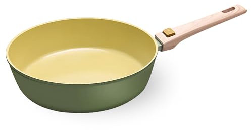 AMERCOOK Sartén cerámica alta AmVegan verde oliva con mango desmontable apta para horno y todo tipo de cocinas incluso inducción