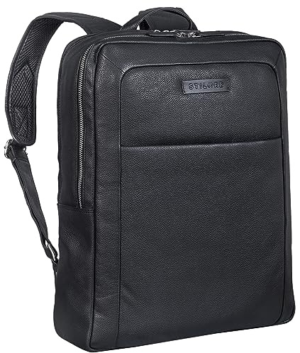 STILORD Lion Mochila espaciosa para portátil de 15.6 Pulgadas Mochila de Cuero para Negocios Hombres Mochila de Trabajo Damas Color:Negro