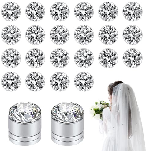 PEUTIER 24 Pièces Poids de Voile, Magnétique Élégants Brillants Strass Cristaux Aimant Hijab pour Vêtements Foulards Femmes Filles Mariée Cathédrale Robe de Mariée Accessoires de Voile