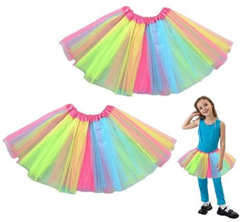 EUPSIIU 2 Stück Mädchen Regenbogen Tüllrock Rock Tütü, Damen Tütü Rock Minirock, Bunte Lagen Regenbogen Tutu Rock Ballett Tanz Party, Kleid Tutu Prinzessin Tanzrock Tanzkleid für Damen (Bunt)