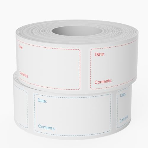 2 Roll of 1200 Freezer Labels Stickers (75x25mm) Gefrieretiketten Selbstklebend Ablösbar, Keine Rückstände, ölbeständig und Waterproof Food Labels for Jar, Pantry, Container (Rot & Blau)